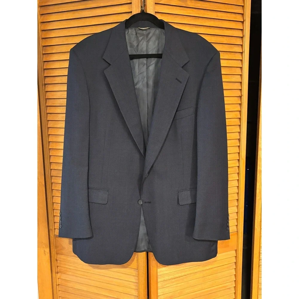 Stafford Executive Navy Blue Wool Blazer Mens 44R Sport Coat Academic Preppy